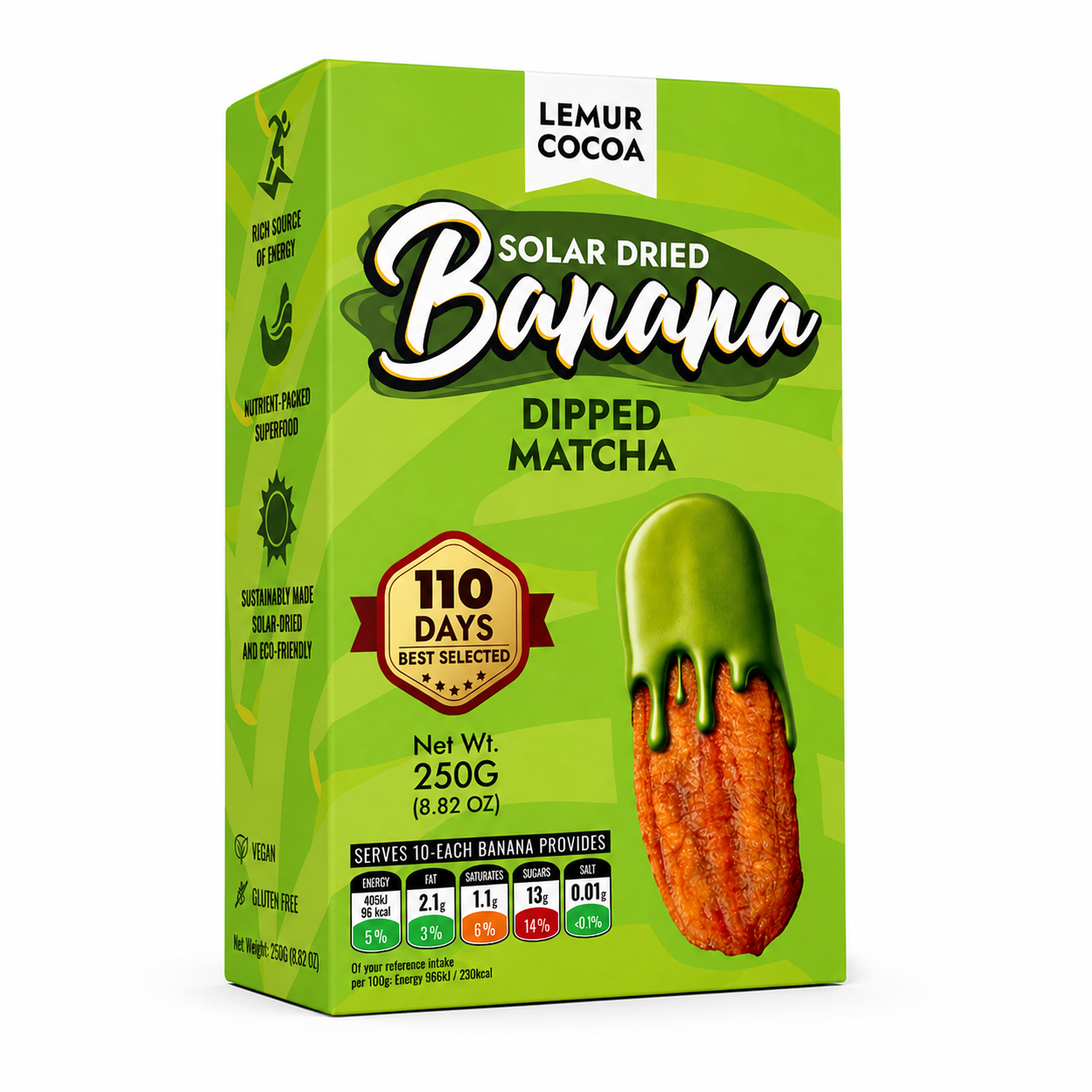 Lemur Cocoa Solar-Dried Banana Dipped Matcha Green Tea Snack 250g